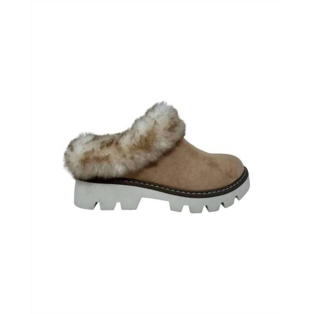 NEW VERY G women's mahika fur lined clogs in light taupe